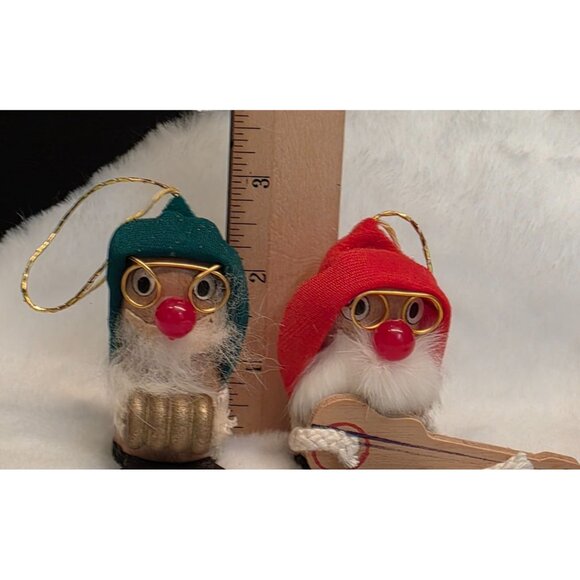 Vintage Kurt Adler Wooden Christmas Musician Gnome Ornaments W/ Gold Glasses - Picture 5 of 5